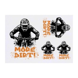 4 x 'More Dirt! Mountain Biker' Temporary Tattoos - Water Resistant, Skin-Safe, Non-Toxic Transfers, Mixed Sizes (TO00075840)