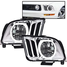 G-PLUS LED DRL headlights, Compatible with 2005 2006 2007 2008 2009 Ford Mustang bumper Headlamp, Clear lens Chrome Housing Amber Reflector