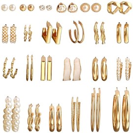 Musedimall Multipack Golden Statement Earring Set Includes Pearl Earrings, Piercing Small Stud Earrings, Hoop Earrings, Acrylic Hypoallergenic Earrings for Gift or Daily Clothing Suitable, Zinc,
