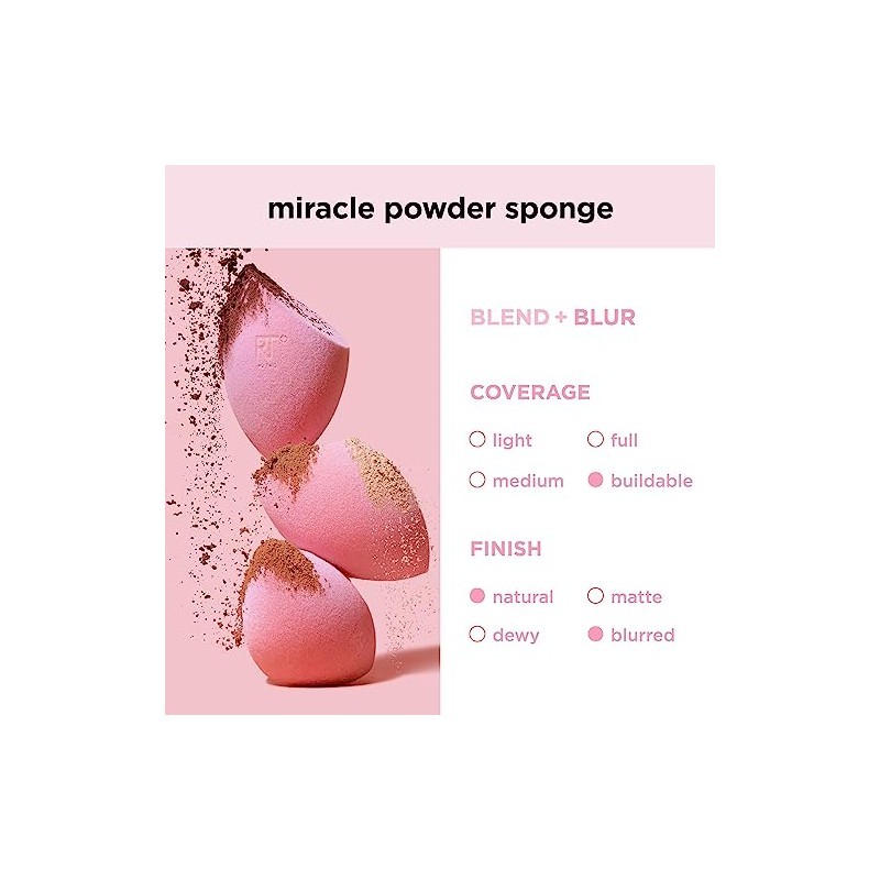 REAL TECHNIQUES, Esponja Miracle Powder, para Maquillaje en Polvo, Aplicacin