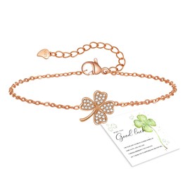 GEMAURA Lucky Bracelet Women's Silver Clover Bracelet Women's Gold Lucky Adjustable Bracelet Silver 925 Ladies for Girlfriend Friendship Bracelets Lucky Charm Gifts for Women, Gold, silver