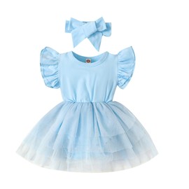 Conjunto de ropa para bebé y niña, con mangas con volantes, para recién nacido, conjunto de falda tutú, 039h-azul claro sin mangas, 6-9 meses