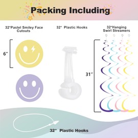 YEOCU 64pcs Hanging Swirls Party Decorations - Ceiling Foil Swirls Decorations Hanging Party Streamers for Birthday, Ceiling Hanging Decor Party Supplies for Boys Girls Kids (Macaron)