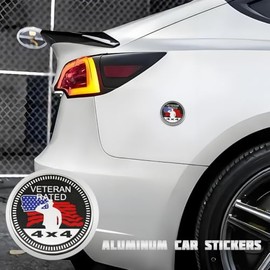 Veteran Rated Car Badge Emblem, 4×4 3D Metal Round Self Adhesive Vehicle Bumper Badge Sticker, Scratch Covering Automotive Exterior Trunk Decorative D