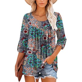 onlypuff Womens Tunic Tops Buttons Up Womens Round Neck Shirts Loose Fit Long Sleeve Blouse