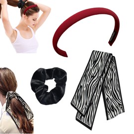 DHWEKU Headband, Vintage Hair Band, Headband Knot Warp, Wide Retro Headband Hair Band, Fabric Headband for Women Girls Deliveries, with Elastic Bands and Hair Bands, 3-Piece Set