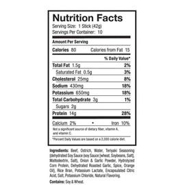 Ostrim Beef & Ostrich Jerky Snack Sticks-Teriyaki Flavor, 1.5 oz (Pack of 10)