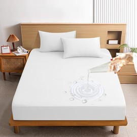 Fitted Sheet, Waterproof Sheet, Bed Sheet, Mattress Protector, Fully Waterproof, Dust Mite Resistant, For Adults, Babies, Nursing Sheets, Soft, High Density Fabric, Elastic All Around, Easy to Put On and Take Off, Washable (White, Single, 39.4 x 78.7 x 11.8 inches (100 x 200 x 30 cm)