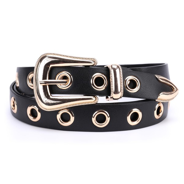 irisaa Women's Black Rivet Belt Punk Narrow Gothic Style Waist