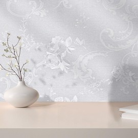 Abyssaly White Peel and Stick Wallpaper, White Textured Contact Paper for Bedroom, Self Adhesive Removable Friendly Wallpaper Floral Wallpaper 15.7 Inch X 393.4Inch