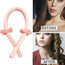 Heatless Curling Rod Headband, No Heat Silk Ribbon Rollers for Overnight Sleeping Curls, Styling Kit for Women Girls (Light Pink, One Size)