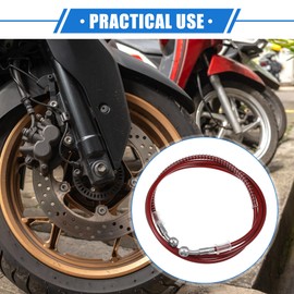 VekAuto Hydraulic Brake Hose Line Pipeline, 175cm 68.9" 10mm 0.39" Braided Oil Pipe with Tube Nut Universal for Motorcycle ATV Dirt Bike Go Kart Durable Stainless Steel Red with Spring