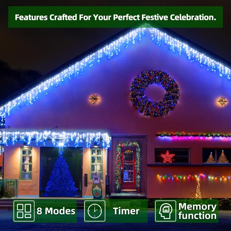 810 LED Christmas Lights with 180 Drops, 82ft 12 Modes