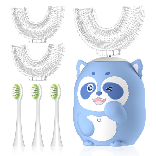 ELOTAME Kids U Shaped Electric Toothbrush - Toddler Sonic Electric Toothbrushes with 6 Soft Brush Heads, Baby Rechargeable Toothbrush with 6 Modes, 360 Degree IPX7 Waterproof-Age 2-7