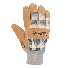 Carhartt Women's WB Waterproof Breathable Suede Work Glove with Knit Cuff, Navy Plaid, Small