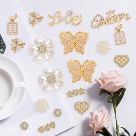 Gushu 20Pcs Croc Charms Designer Bling Shoe Charms for Girls Women,Gold Flower Butterfly Trendy Diamond Rhinestone Shoe Decoration Charms,Shoe Chain with Buttons Luxury Clog Accessories for Adults