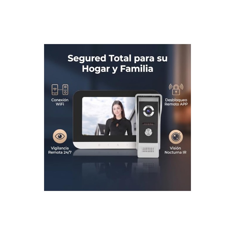 Videoportero WiFi con Pantalla de 7" y Cerradura Remota, Visión