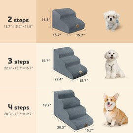 Mestuel Dog Stairs for Small Dogs, 2-Tiers Small Dog Stairs Foam Dog Ramp Steps for Indoor, Pet Stairs Ramp, Dog Stairs Gentle Slope with Nonslip Bottom and Washable Cover, Gray