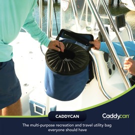 Caddycan - Portable Trash Can for Boating | Tough and Durable Storage Bag for Use with Kayaking, Camping, Hiking, Beach, Fishing | Collapsible, Multi-Purpose (Black, XL)