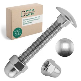 DSM - Carriage Bolts M5 x 50mm DIN 603 - M5 Acorn Nut DIN 1587 - A2/V2A Stainless Steel - Full Thread - Round Head Square Head Screws - Dome Nuts - High Shape - Pack of 25