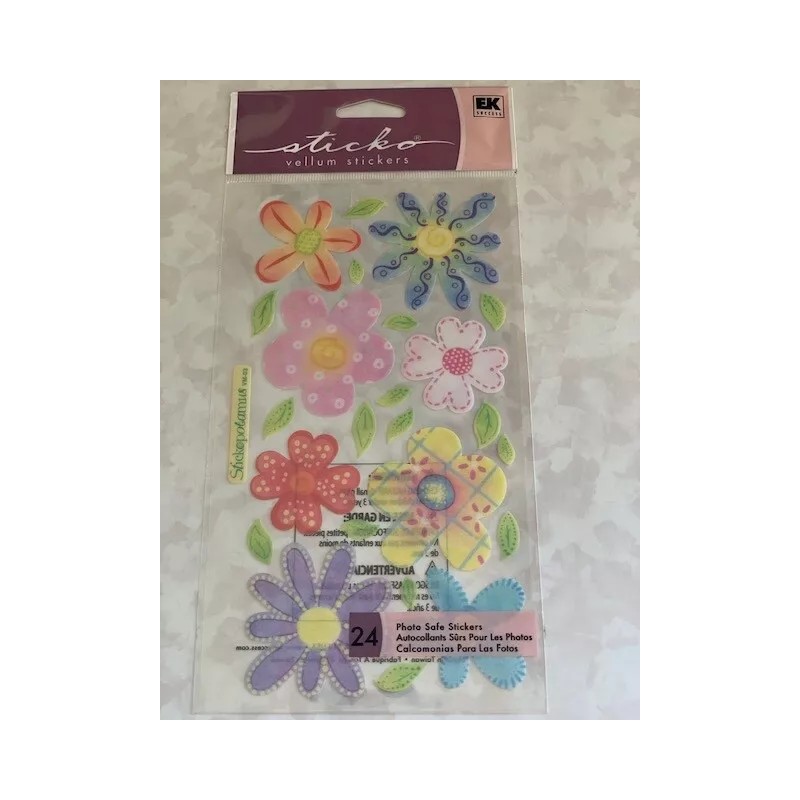 STICKO STICKERS COLORFUL PASTEL FLOWERS MULTI-COLOR 24PCS
