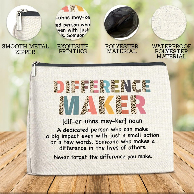 Difference Maker Gifts Makeup Bag for Women, Thank You Appreciation