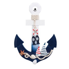 Maritime Decoration, Wooden Anchor Vintage Decoration, Maritime Wall Hook, Wall Art Made of Mediterranean Wood, for Hanging a Decorative Ornament Stand, Wall Mounted (11.0 x 0.5 x 7.7 inches)