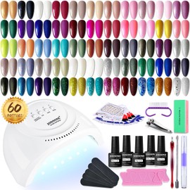 JODSONE Kit de Inicio de Esmalte de Uñas de Gel de 60 Piezas Con Luz U V 55 Tipos de Esmalte de Gel Con Brillo de Color Sin Base de Toallita y Kit de 