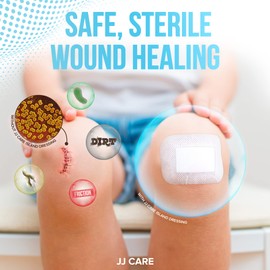 JJ CARE Adhesive Island Dressing [Pack of 100], 3x4 Sterile Bordered Gauze, Breathable Island Wound Dressing, Individually Wrapped Adhesive Gauze Bandages with Non-Stick Central Pad