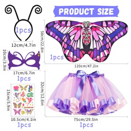 Children's Costume, 5-Piece Butterfly Costumes, Children's Fancy Dress Costumes, Girls, Fairy Costume, Fairy Costume with Butterfly Wings, Headband Mask for Carnival (B)