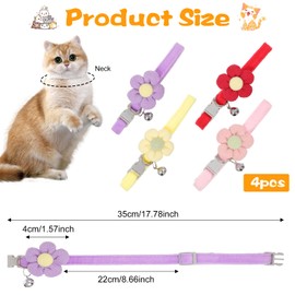 4 Pcs Breakaway Kitten Collar with Flower Cat Collar with Bells Breakaway Flower Kitten Collars Adjustable Safety Pet Collars for Cats Puppy and Small Pets