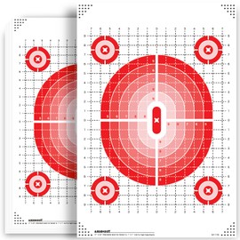 Sight-in Shooting Targets Paper - 17x25 inch Red 20/Pack 140gsm, Low-Glare, one Crease, Bags, 1x1 inch Grid & Multi-Zone Bullseye for Rifle, Pistol, Airsoft Scope Sighting - Indoor/Outdoor Range