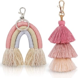 2 Llaveros con Borlas Coloridas para Mujer - Llaveros Aesthetic Bohemios, Arcoíris y para Coches - Diseño Único y Estiloso para Llaves