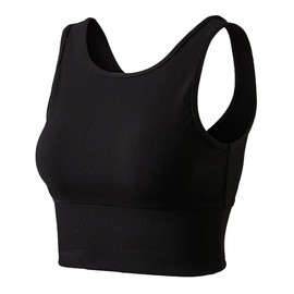 Workout Crop Tank Tops for Women Solid Comfort Sleeveless Shirts for Casual Sports Fitness Yoga Reversible Ribbed Tops Black