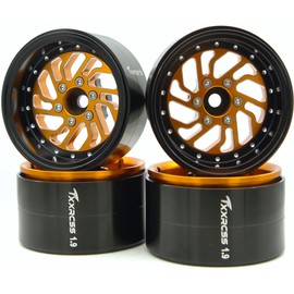 TxxRcss RC 1.9 Inch Beadlock Wheels Offsets -8.5mm Rims Hex 12mm Aluminum Wheel for TRX4 TRX6 SCX10 Gen8 1/10 RC Crawler Remote Control Car Upgrades Accessories (Golden & Black)