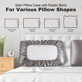 2 Packs Silk Satin Pillowcases for Hair and Skin. Decorative Luxurious Travel Elastic Band Satin Pillowcase. No Zipper, Folded Soft Blank Pillow Covers. Perfect for Travel and DIY Sublimation - Grey