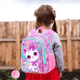 CCJPX 13" Cat Toddler Backpack for Girls, Kids Preschool Bookbag, Cute Water Resistant School Bag for Kindergarten (Pink)