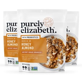 Purely Elizabeth, Honey Almond, Ancient Grain Granola with Probiotics, Gluten-Free (3 Ct, 8oz Bags)