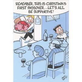 Recycled Paper Greetings Let's Be Supportive: Woman Carrying Large Tray of Food Funny/Humorous Passover Card