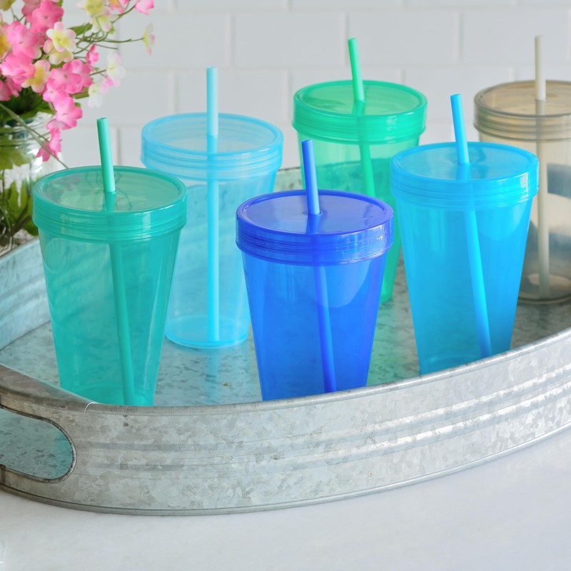 Youngever 9 Sets 16 Ounce Plastic Cups with Lids and