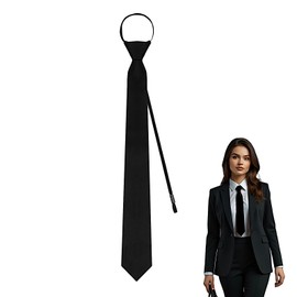 Vavious Adjustable Pre-tied Neck Tie for Women Solid Color Pull Cord Men's Ties Polyester Ties, Black, 3.15”x 14.96”