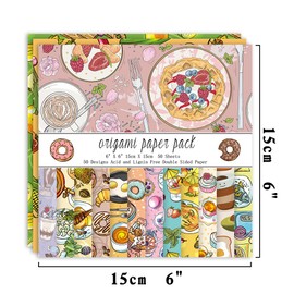 Origami Paper Kit 50 Sheets 70GSM 6 Inch Square Double Sided Color 50 Vivid Japanese Washi Chiyo Colors for Hand Crafts Origami Paper Arts Creativity.Dessert