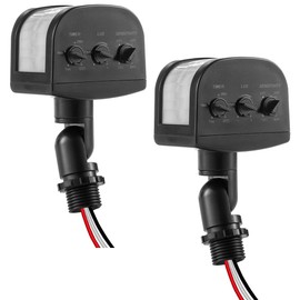 240-Degree Light Motion Sensor, Dusk to Dawn Replacement Motion Sensor, Adjustable Time & Detection Sensitivity 60Ft, 3 Modes Motion Detectors for Floodlight, UL Listed, Black, 2Pack