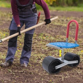 JAYGOVAN Garden Cart Rolling Workseat with Wheels, 360 Degree Swivel Seat, Wagon Scooter with Steering Handle & Comfortable Backback, Adjustable Seat Height and Direction,Load Capacity 220.46 lbs