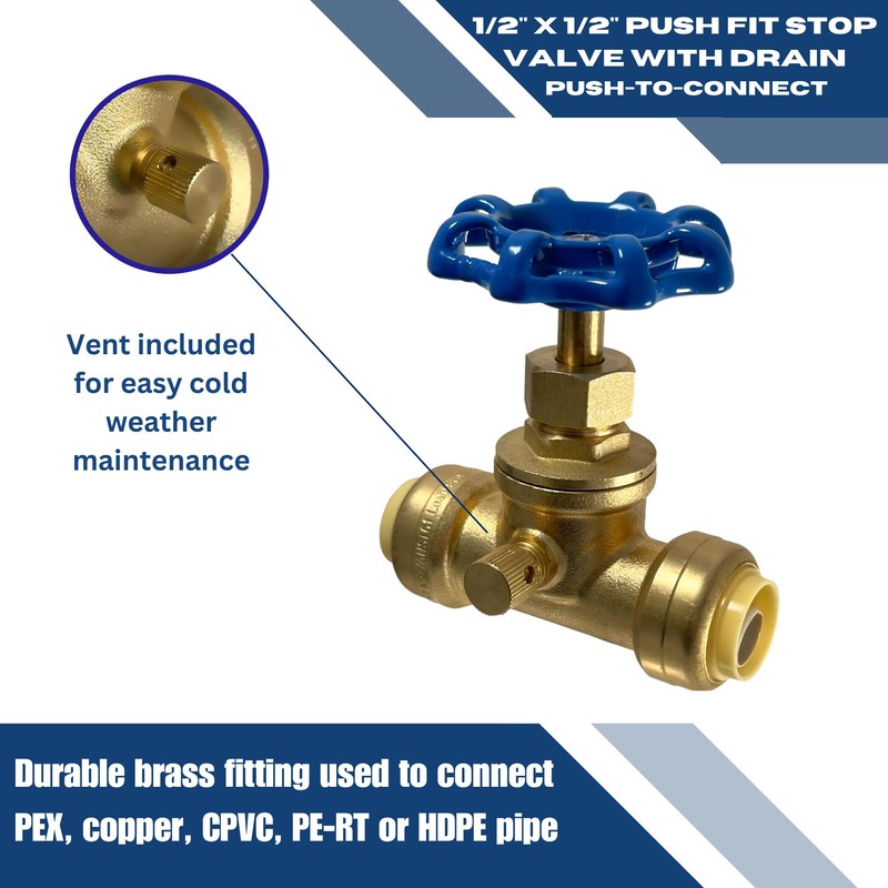 XFITTING 1/2 inch Push Fit Stop Valve with Drain and