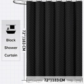 Yofori Black Shower Curtain Bathroom Curtains Window Boho Fabric Wet Room Shower Curtains Sets with Hooks Bath Decor Accessories, 183x183cm