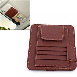 Multifuncional Auto Car Sun Visor Organizador Card Clip Pouch Glasses Holder PU Bolsa de Almacenamiento de Cuero (Marrón)