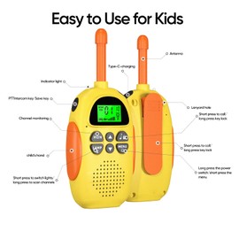 HPROMOT Walkie Talkies recargables para niños: 2 unidades de walkie talkies para niños, de largo alcance, 22 canales, radio de 2 vías, juguete de cumpleaños para niños de 3 a 12 años, aventuras al
