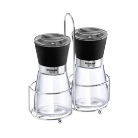 Westmark Cruet 63572260 Spice Mill 3-Piece Salt and Pepper Mill + Stand with Carry Handle Plastic / Glass / Ceramic Black / Transparent / Black / Silver