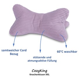 Reading Bone XXL Corduroy Pink Neck Pillow Bone Pillow Bolster Reading Pillow Oeko-Tex 100 Certified and Washable at 60°C - Cushion for Neck, Knee or Belly for Reading or Relaxing - Approx. 60 x 30 x